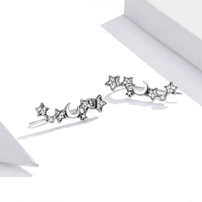 Aretes de Plata con Estrella y Luna - Circonitas Incrustadas Diseño Minimalista - Image 2