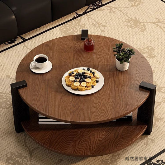 Mesa de Centro Circular en Nogal Negro - Diseño Clásico Madera Maciza - Image 3