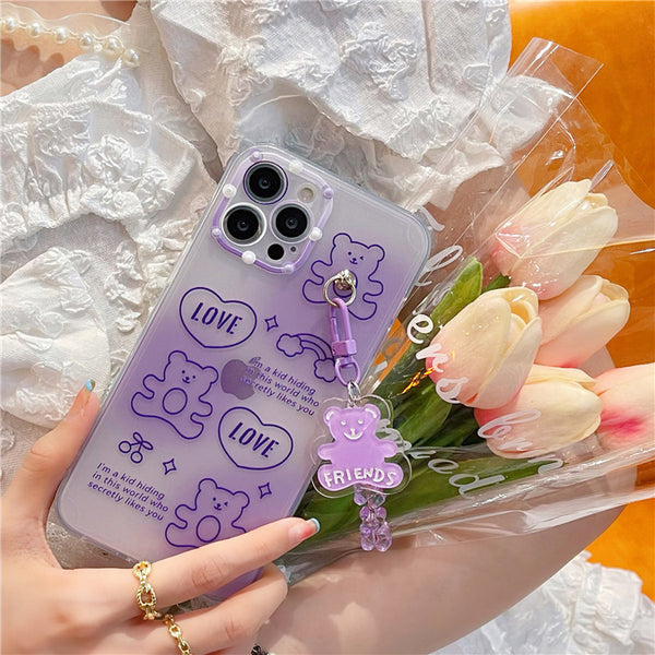 Funda Soft Shell para iPhone 12 Pro y 13 con Dije Osito Púrpura