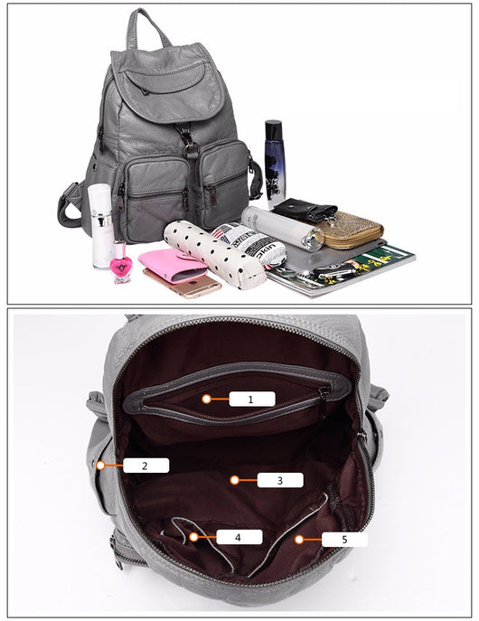 Mochila de Cuero Suave Versátil para Viajes y Uso Diario - Image 10