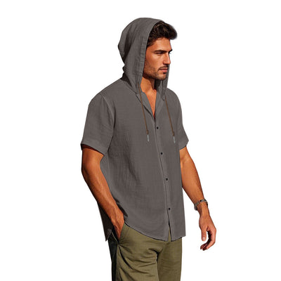 Camisa Suelta con Capucha y Manga Corta para Hombre - Image 31