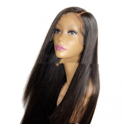 Peluca Frontal de Encaje Sintético Cabello Liso Negro Largo Medio - Image 10