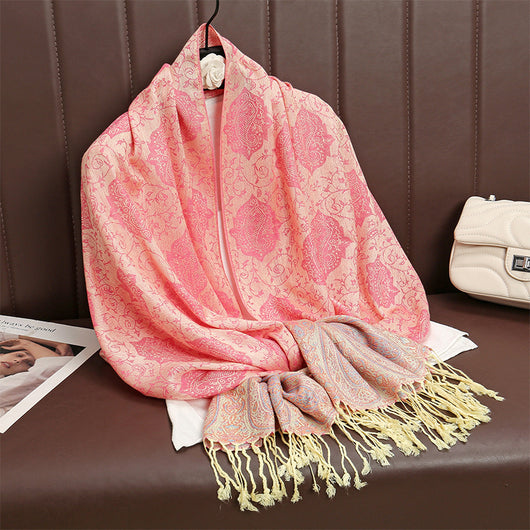 Bufanda Étnica Vintage con Flecos y Tejido Jacquard para Mujer - Image 6