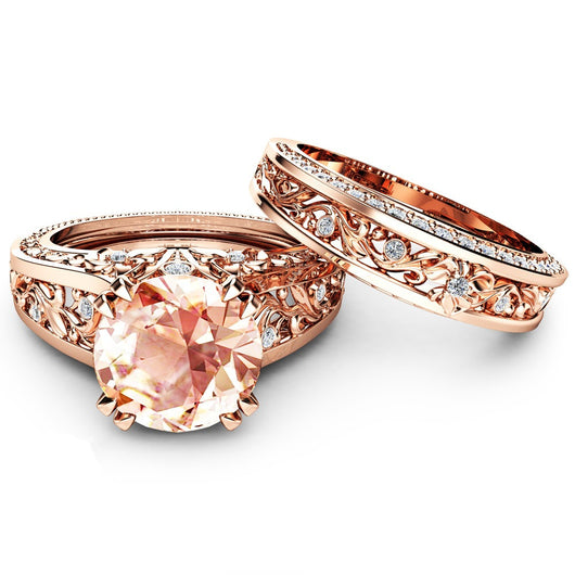Anillo de Compromiso Oro Rosa 14K con Gema Champagne - Image 10