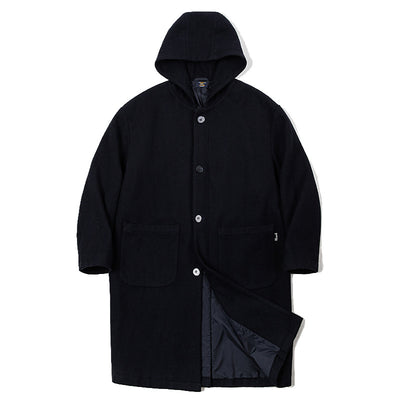 Abrigo de Lana Estilo Universitario Retro con Capucha para Hombre - Image 5
