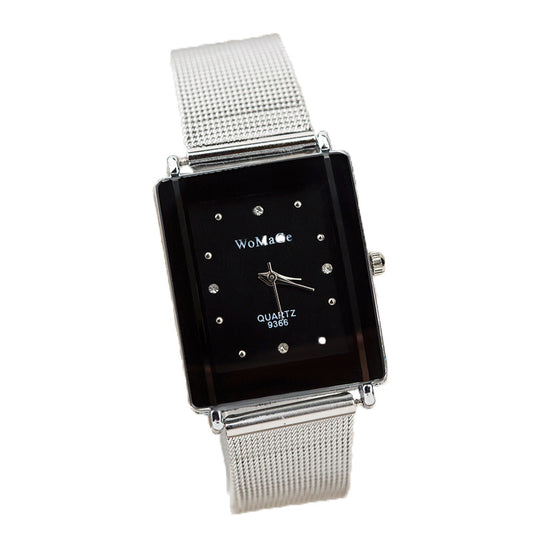 Reloj de Dama con Malla de Plata y Caja Cuadrada