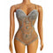 Jumpsuit de Lujo Mesh con Diamantes Completos y Escote Triangular