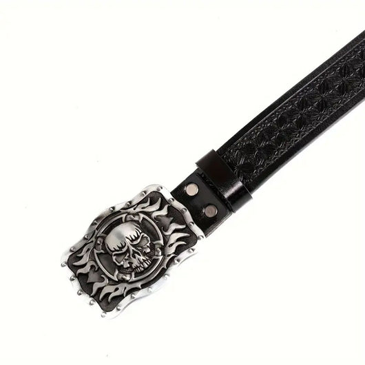 Cinturón de Cuero para Hombre con Hebilla de Aleación y Diseño Vintage Grabado - Image 9
