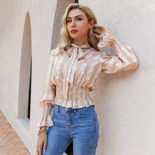Blusa Elegante de Encaje con Lunares y Manga Larga para Mujer - Image 9