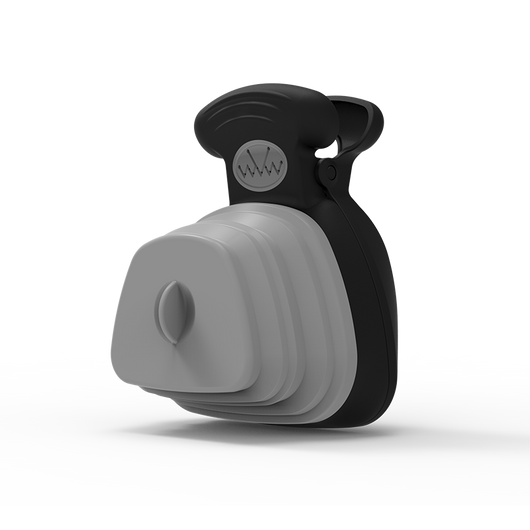 Blue and black foldable pet poop bag dispenser with an integrated scoop, ideal for travel and outdoor use. - Image 2