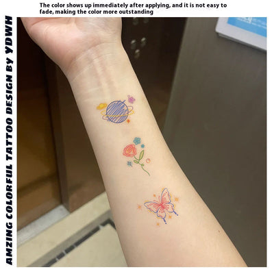 Tatuaje Temporal Mariposa Luna en Tonos Pastel - Adhesivo para Clavícula - Image 3