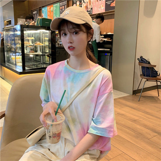 Blusa Suelta Tie-Dye Coreana de Manga Corta para Mujer - Tendencia Ins - Image 2