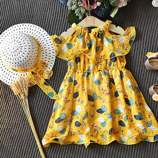 Vestido Infantil Bohemio Gasa Hojas Sin Mangas - Image 3