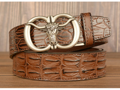 Cinturón para Hombre con Hebilla Automática Estilo Retro Cabeza de Buey - Image 27