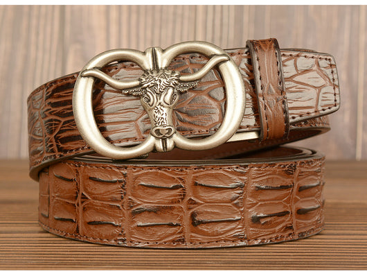 Cinturón para Hombre con Hebilla Automática Estilo Retro Cabeza de Buey - Image 27