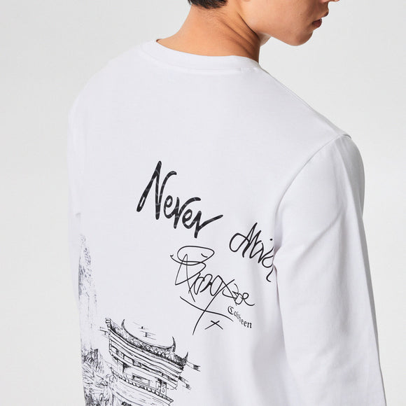 Suéter Tipo Camiseta de Algodón Manga Larga Cuello Redondo Tendencia Nacional