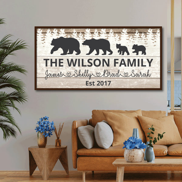 Cuadro Decorativo Familia de Osos Estilo Nórdico para Sala de Estar