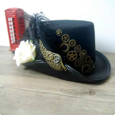 Sombrero Gatsby Steampunk Retro con Plumas Aladas - Image 5