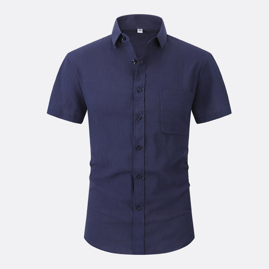 Camisa Lino Fresco Manga Corta Transpirable Color Sólido - Image 2