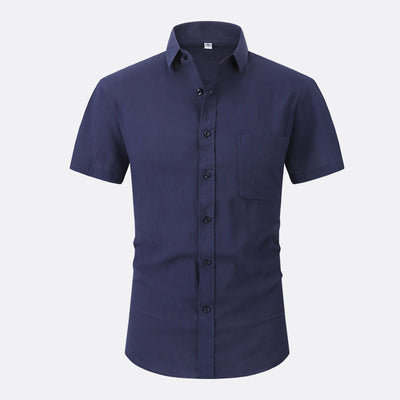 Camisa Lino Fresco Manga Corta Transpirable Color Sólido - Image 2