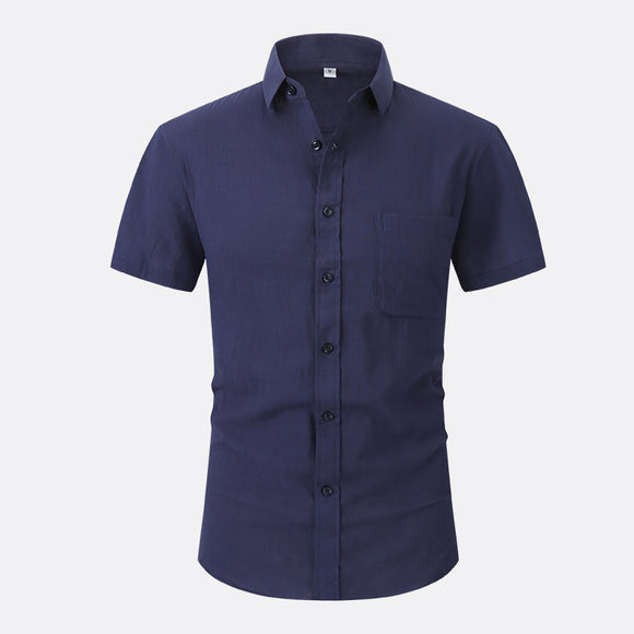 Camisa Lino Fresco Manga Corta Transpirable Color Sólido