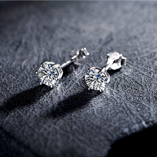 Aretes de Diamante Moissanita 925 Plata 1 Quilate Color D 6 Puntas