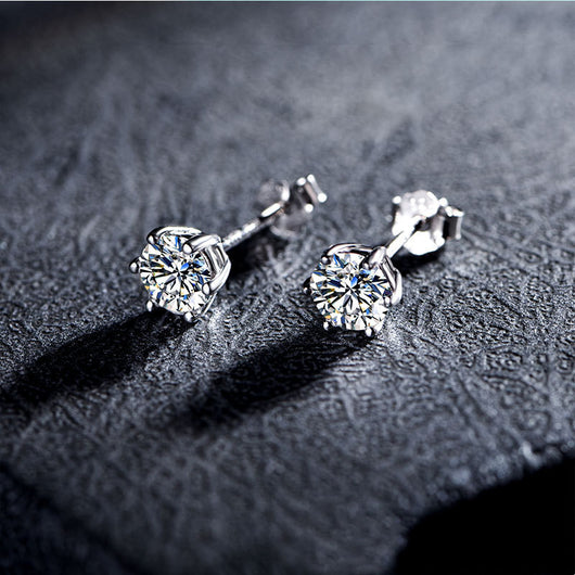 Aretes de Diamante Moissanita 925 Plata 1 Quilate Color D 6 Puntas