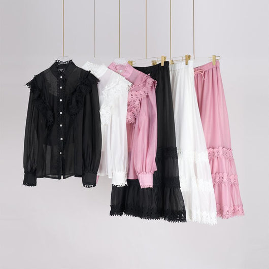 Conjunto de Blusa Manga Larga con Borde Lotus y Falda Midi Cintura Elástica - Image 14