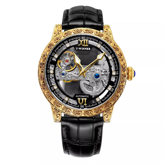 Reloj Mecánico Automático Vintage para Hombre con Grabado Artesanal