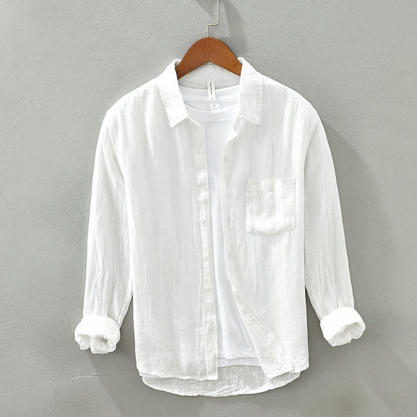 Camisa de Lino Manga Larga Suelta para Hombre