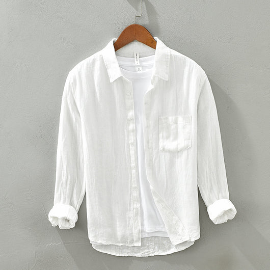 Camisa de Lino Manga Larga Suelta para Hombre - Image 2