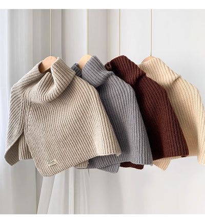 Poncho Cuello Alto con Abertura Lateral - Bufanda Tejida Térmica - Image 33