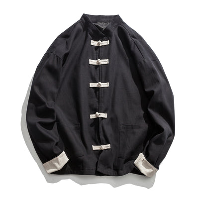 Chaqueta de Lino y Algodón Tang Retro Clásico con Cierre de Disco - Talla Grande Hombre - Image 9