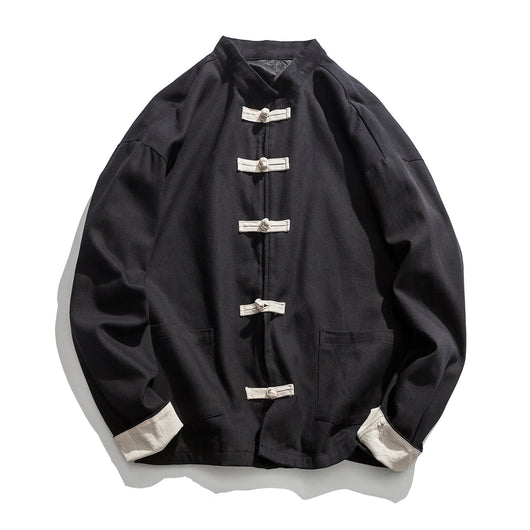 Chaqueta de Lino y Algodón Tang Retro Clásico con Cierre de Disco - Talla Grande Hombre - Image 9