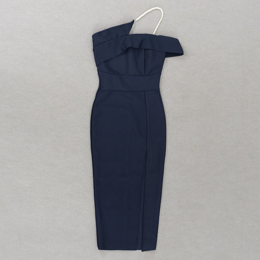 Vestido Bandage Azul Ajustado con Escote al Hombro y Abertura Lateral - Image 14
