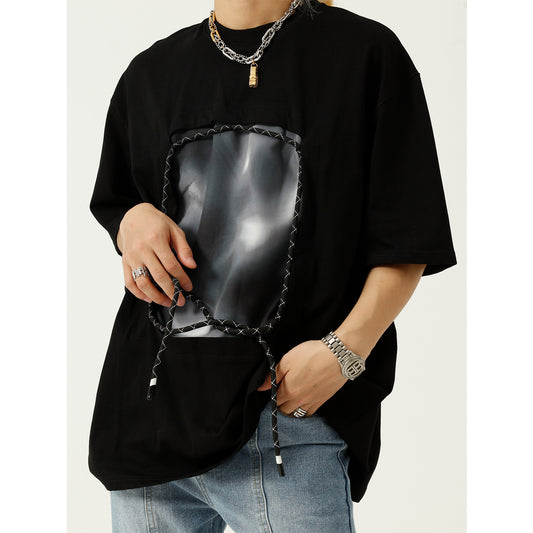 Camiseta Suelta Hombre Cuello Redondo Verano Manga Corta Personalidad