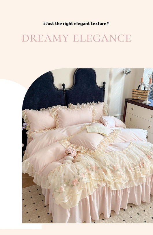 Juego de Cama Cuatro Piezas con Encaje Bordado en Algodón Chiffon - Image 31