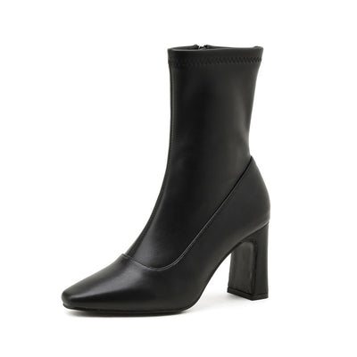 Botas Cortas Elásticas con Tacón Grueso y Punta Cuadrada para Mujer - Image 2
