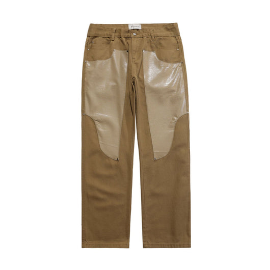 Pantalones de Hombre Patchwork Cuero Lavado Diseño Moderno - Image 5