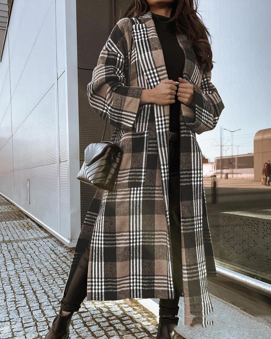 Abrigo Largo Cuadros Elegante para Mujer - Estilo Europeo y Americano - Image 2