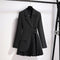 Blazer de Traje Negro con Falda Plisada y Solapa Diseñada para Mujer