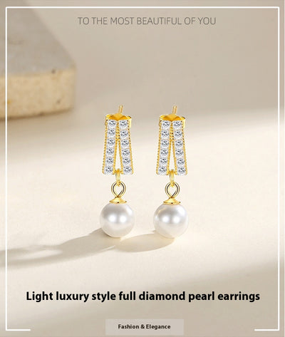Aretes de Perla Geométrica Diamante - Lujo Asequible Estilo Nicho - Image 11