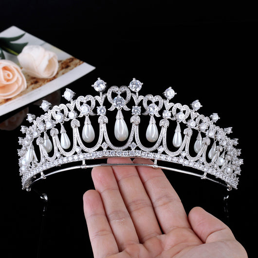 Corona Nupcial de Circonita y Perlas - Tiara de Novia Elegante - Image 12