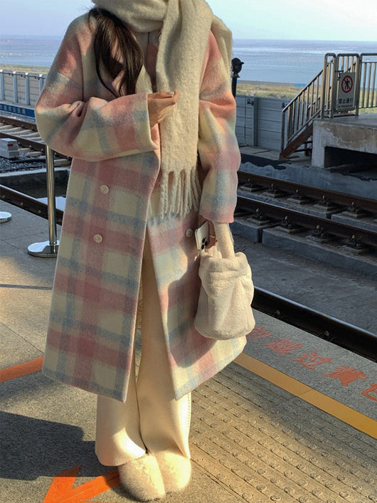 Abrigo Largo de Lana Arcoíris para Mujer Estilo Coreano - Image 8