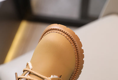 Black children's fashion Martin boots with laces and a side zipper, featuring a thick rubber sole. - Image 9