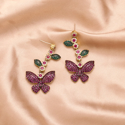 Aretes Largos de Hoja y Flor con Circonitas Incrustadas y Borla - Image 6