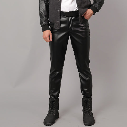 Pantalones Slim Fit de Cuero Coreano para Hombre