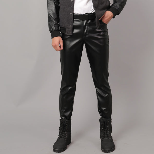 Pantalones Slim Fit de Cuero Coreano para Hombre
