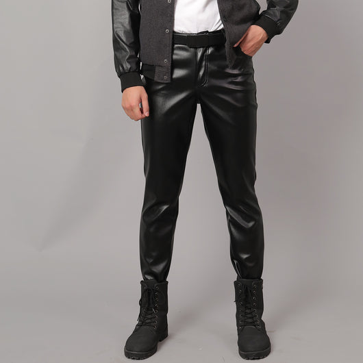 Pantalones Slim Fit de Cuero Coreano para Hombre
