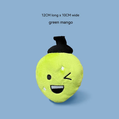 Plush pear dog toy in white and light green with a brown stem, measuring 12cm long by 10cm wide. - Image 7